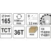Kotouč na dřevo TCT 165 x 16 mm 36z (pro YT-82810, YT-82811)