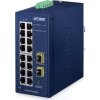 Planet IGS-4215-16T2S-U průmyslový L2 switch, 16x1Gb, 2x1Gb SFP, dual 9-48VDC, -40~75°C, 1x Micro-USB female port, IP30