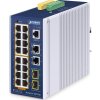 Planet IGS-4215-16P2T2S průmyslový L2 switch, 18x 1Gb, 2x1Gb SFP, 16x PoE 802.3at 320W, 48~54VDC, IP30