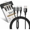 RhinoTech nabíjecí/datový kabel 3v1 USB-A-MicroUSB/Lightning/USB-C 1,2m černá (ROZBALENO)