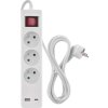 Prodlužovací kabel 2 m / 3 zásuvky / s vypínačem / bílý / 1×USB-A + 1×USB-C / 1,5 mm2