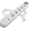 Prodlužovací kabel 3 m / 5 zásuvky / s vypínačem / bílý / 1×USB-A + 1×USB-C / 1,5 mm2