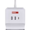 Prodlužovací kabel - kostka 2 m / 2 zásuvky / bílý / 2×USB-A + 1×USB-C+Qi / 1,5 mm2