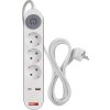 Prodlužovací kabel 2 m / 3 zásuvky / s vypínačem / bílý / 1× USB-A + 1× USB-C / 1,5 mm2