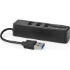 NEDIS USB hub/ zástrčka USB-A/ zásuvka USB-A/ 3 porty/ napájení z USB/ SD & MicroSD/ 3x USB/ černý