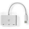 NEDIS USB hub/ 1x zástrčka USB-C/ 1x zásuvka USB-C/ 2x zásuvka USB-A/ 3 porty/napájení z USB/ bílý/ blistr