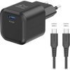 Swissten síťový adaptér gan 1x usb-c 20w power delivery černý + datový kabel usb-c/usb-c 1,2 m černý
