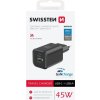 Swissten síťový adaptér gan 1x usb-c 45w pd + 1x usb-a 18w qc černý