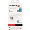 Swissten síťový adaptér gan 2x usb-c 65w pd + 1x usb-a 18w qc bílý