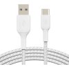 BELKIN kabel oplétaný USB-C - USB-A, 2m, bílý