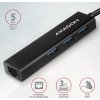AXAGON HMC-GL3A, USB 3.2 Gen 1 hub, porty 3x USB-A + Gigabit Ethernet, kovový, kabel USB-C 20cm