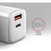 AXAGON ACU-PQ20W, nabíječka do sítě 20W, 2x port (USB-A + USB-C), PD3.0/PPS/QC4+/AFC/Apple, bílá