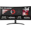 LG monitor 34WR50QK-B VA 34" QHD zakřivený / 3440x1440 /21:9/ 300 cd/m2/ 5ms (GtG)/ HDMI /DP/on screen control /HDR 10