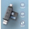 AXAGON čtečka paměťových karet microSD/SD / CRE-DAC / USB 3.2 gen1 / USB-A + USB-C / kovové tělo