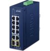 Planet IFGS-1222TF průmyslový L2 switch, 8x 10/100TX, 2x 1Gb, 2x 1Gb SFP, -40~75°C, 9-48VDC, IP30, fanless, RING