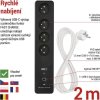 GoSmart prodlužovací kabel 2 m / 4 zásuvky / s vyp. / s USB / bílá-černá / PVC / 1,5 mm2
