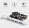 AXAGON PCEU-430RS, PCIe řadič, 4x USB 5Gbps port, SATA napájení, Renesas PD720201, SP