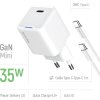 COLORWAY 1x USB-C/ síťová nabíječka/ GaN/ PD/ PPS/ 35W/ Včetně 100cm kabelu/ Bílá