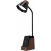 IMMAX LED stolní lampička IDEAL/ Qi nabíjení/ CCT/ 8W/ 800lm/ budík s hodinami/ tmavé dřevo/černá