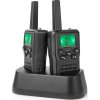 Walkie-Talkie Set | 2 sluchátka | Až 10 km | Frekvenční kanály: 8 | PTT / VOX | Až 6 hodin | Včetně nabíjecí základny | Výstup pro sluchátka | Černá
