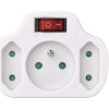 Rozbočovací zásuvka 2× plochá + 1× kulatá s vypínačem, bílá