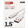 Nabíjecí a datový kabel USB-A 2.0 / USB-C 2.0, 1,5 m, bílý
