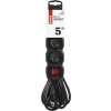 Prodlužovací kabel 5 m / 3 zásuvky / s vypínačem / černý / PVC / 1 mm2