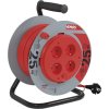Prodlužovací kabel na bubnu, pevný střed / 25m / 4 zásuvky / červený / PVC / 230V / 1,5mm2