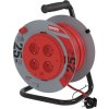 Prodlužovací kabel na bubnu, pevný střed / 25m / 4 zásuvky / červený / PVC / 230V / 1,5mm2