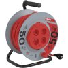 Prodlužovací kabel na bubnu, pevný střed / 50m / 4 zásuvky / červený / PVC / 230V / 1,5mm2