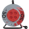 Prodlužovací kabel na bubnu, pevný střed / 50m / 4 zásuvky / červený / PVC / 230V / 1,5mm2