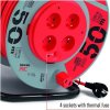 Prodlužovací kabel na bubnu, pevný střed / 50m / 4 zásuvky / červený / PVC / 230V / 1,5mm2