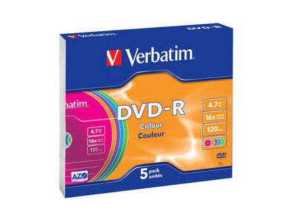 VERBATIM DVD-R 4,7 GB (120min) 16x colour slim box, 5ks/pack