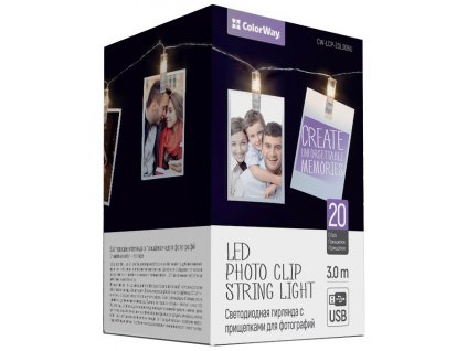 COLORWAY LED fotokolíčky / 20 LED / délka 3 m / teplá bílá/ napájení USB