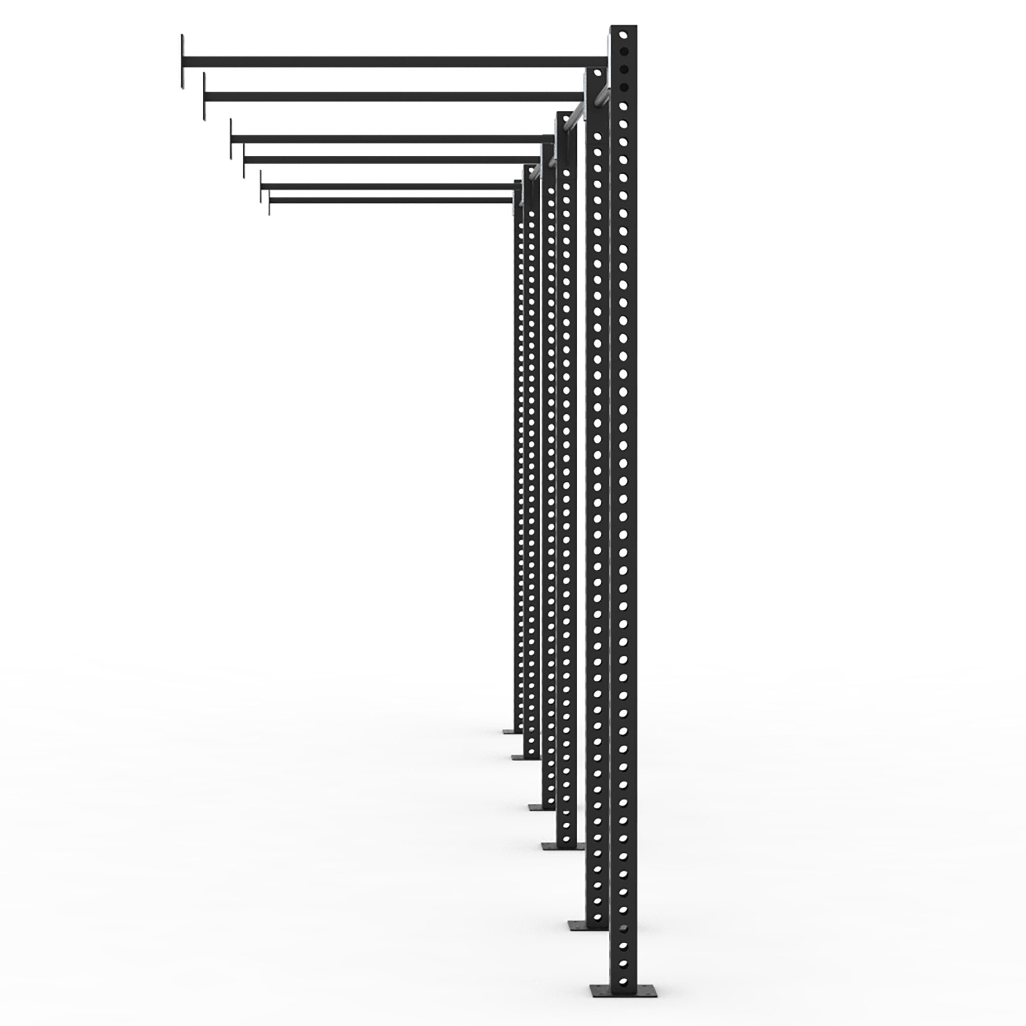 Wall Rig 735 – bočný pohľad na nástennú crossfitovú konštrukciu a oceľový rám