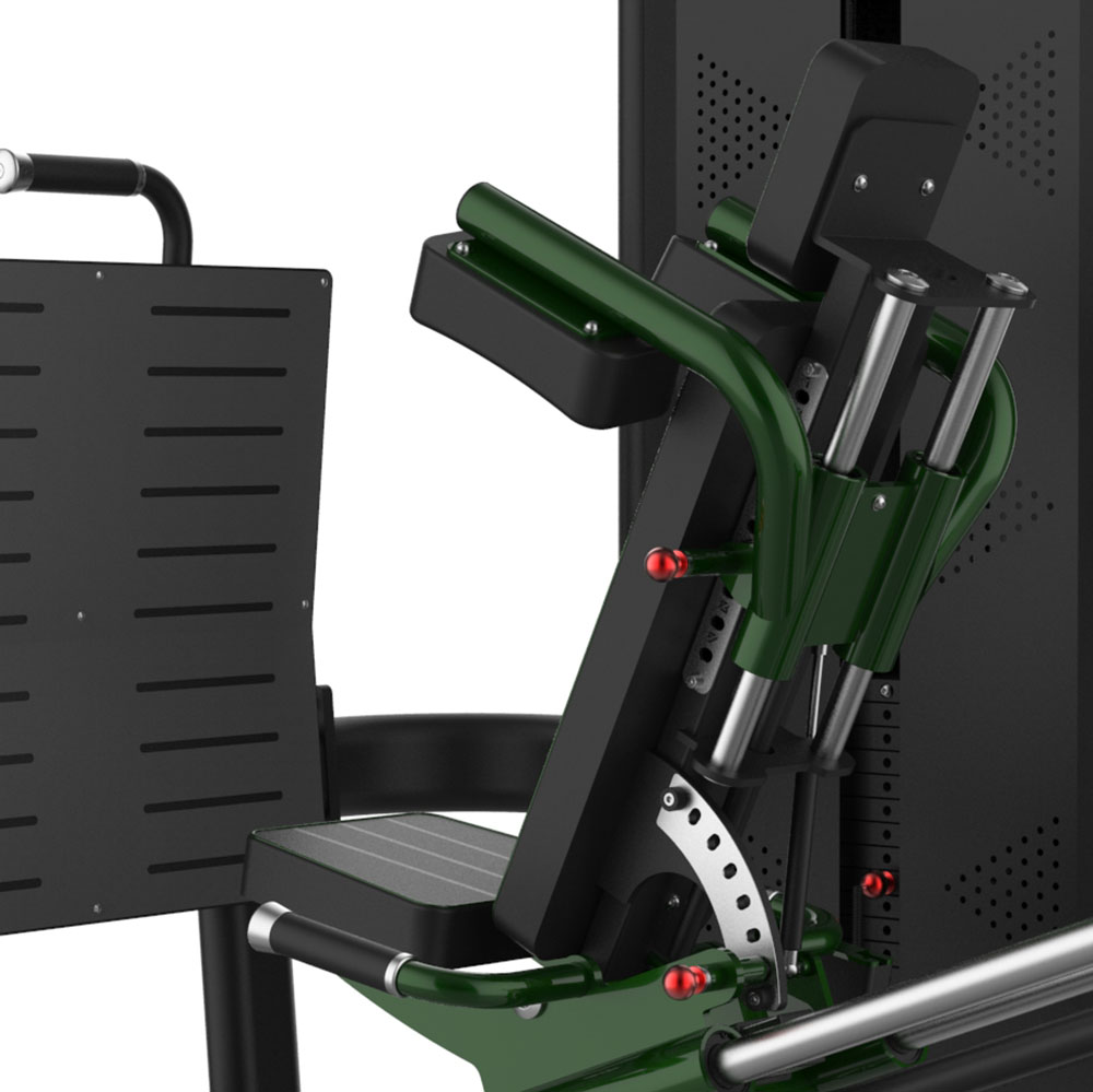 Seated Leg Press B7108 – detail nastaviteľnej chrbtovej opierky a sedadla