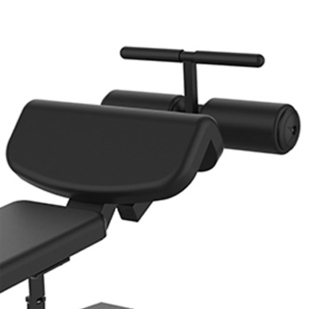 Adjustable Decline Bench B837 – detail fixačných valcov a bezpečnostného T-madla