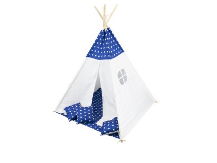 2417 4 detsky stan teepee modry s hvezdickami a polstarky