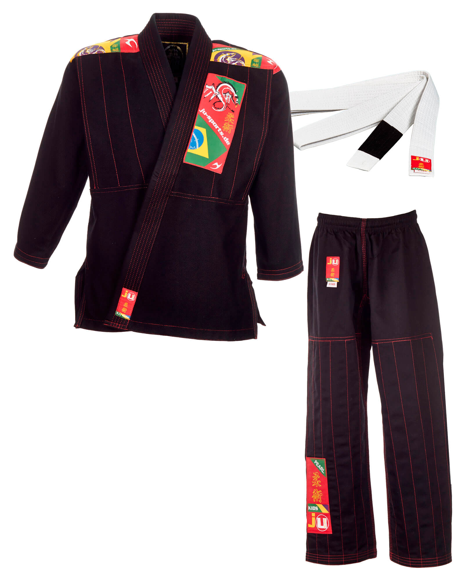 JU-SPORTS Dětské BJJ kimono Brazilian Ju Jitsu Kids černé Velikost: 130