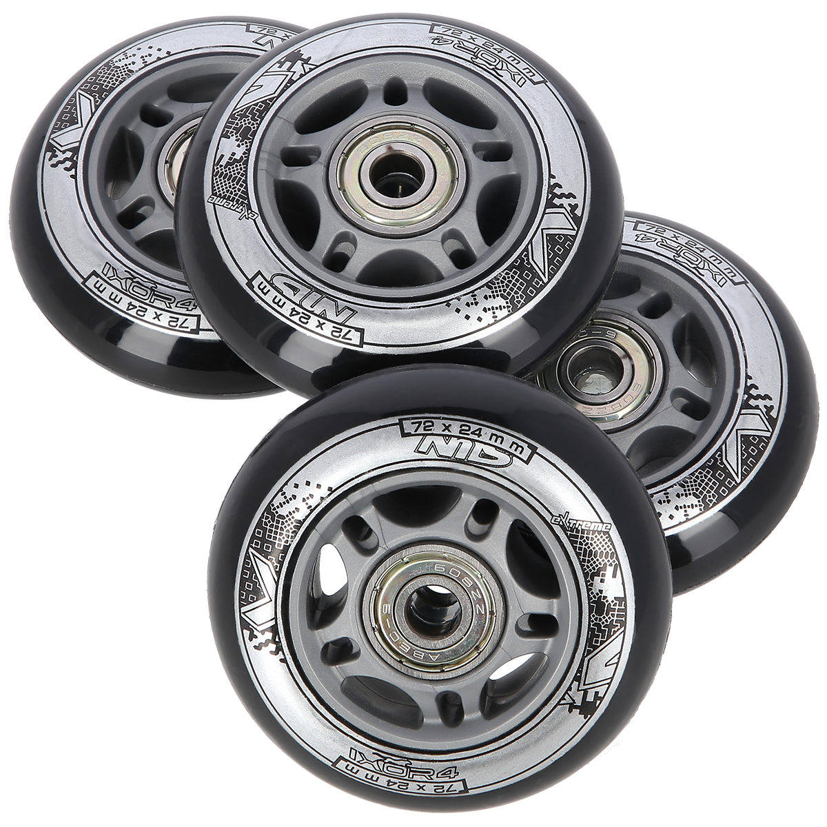 Sestava černých PU koleček 72x24 + ložiska ABEC9 NILS EXTREME 5907695557251