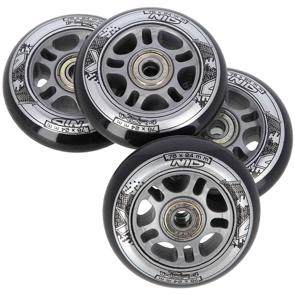 Sestava černých PU koleček 76x24 + ložiska ABEC9 NILS EXTREME 5907695557091
