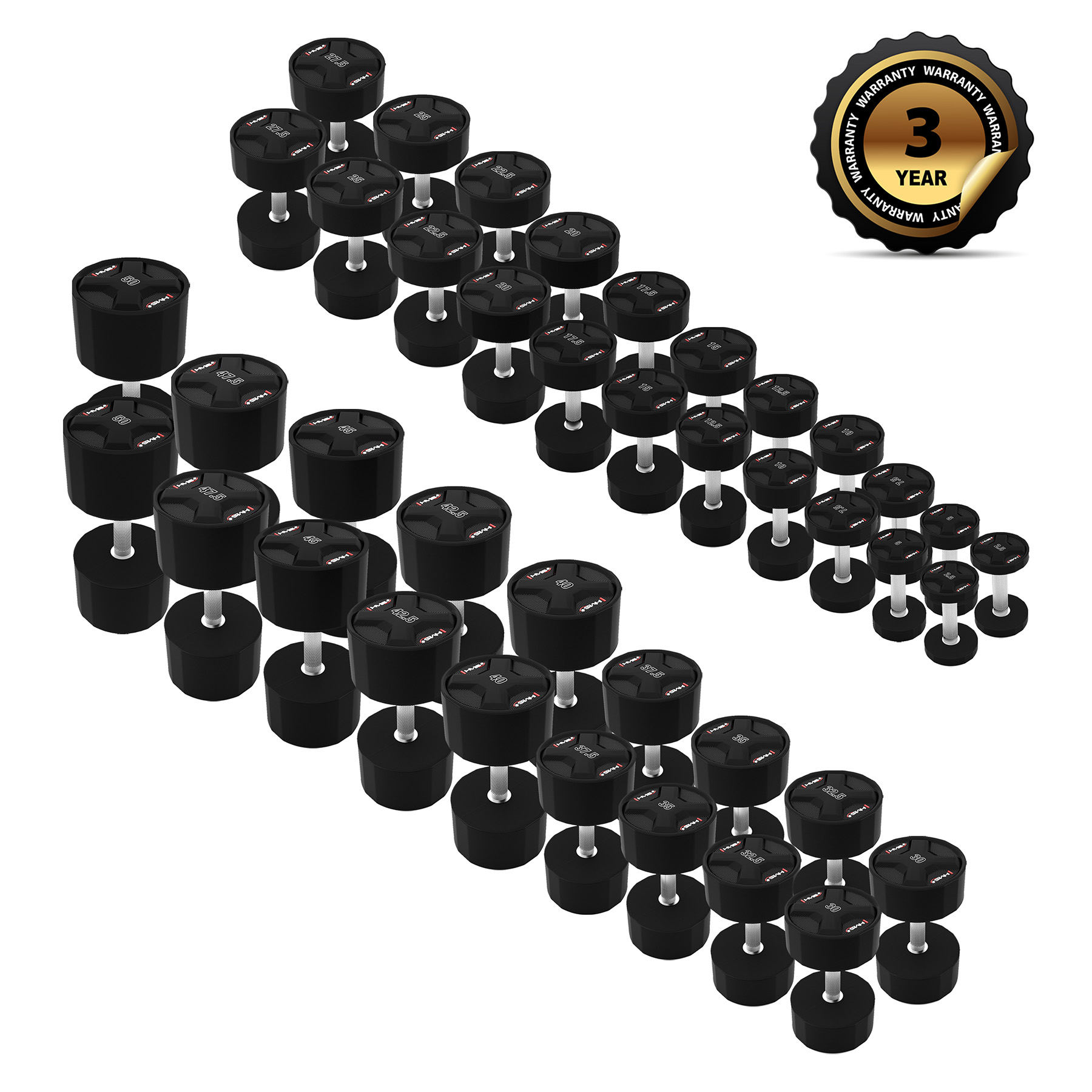 Sada jednoručních polyuretanových činek HMS HPC set 2 x 2,5 - 50 KG CPU - 1050 KG