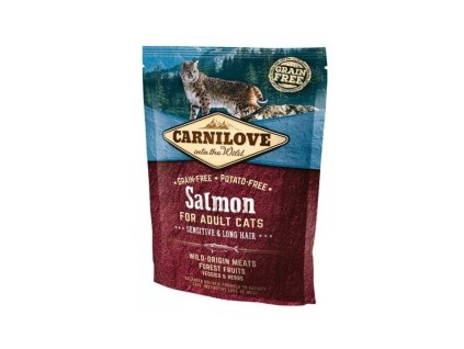 3759 carnilove cat salmon for adult cats sensitive long hair 400g