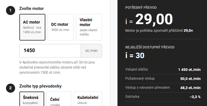Jaký zjistit potřebný převodový poměr?