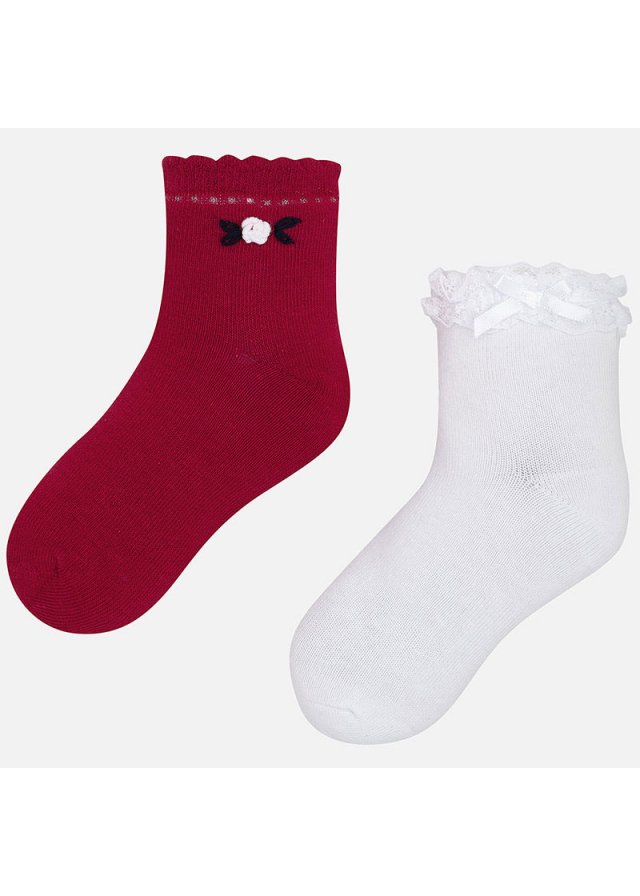 Jednobarevné zdobené ponožky set 2 kusy, Red
