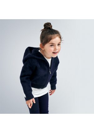 Pletená mikina na zip s kapucí, Navy