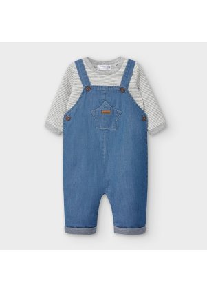 Džínové kalhoty s laclem a tričko s dlouhým rukávem set, Blue denim