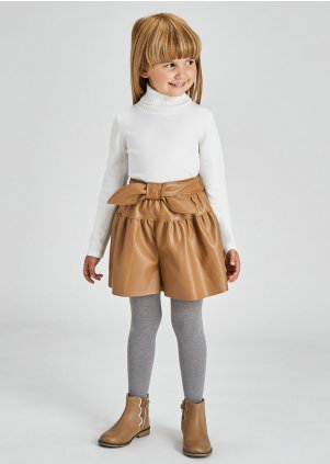 Faux leather skort for girl, Coffee