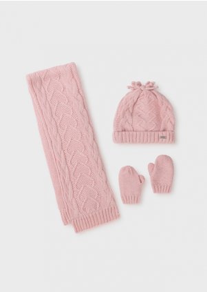 Hat scarf and mittens set for baby girl, Pink