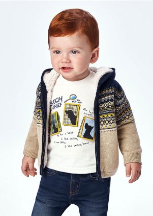 Woven jacket with hood for baby boy, Roble vigoré